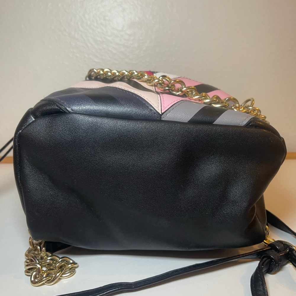 Victoria’s Secret Mini Backpack – Chevron Stripe, Black/ Pink, Chain Detail - Picture 4 of 7